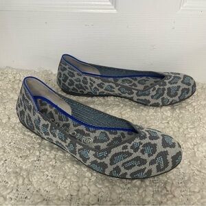 ROTHY’S Round Toe Spotted Grey and Blue Leopard Animal Print Round Toe Flats 8